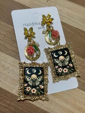 Handmade Moon Garden Portrait Earrings